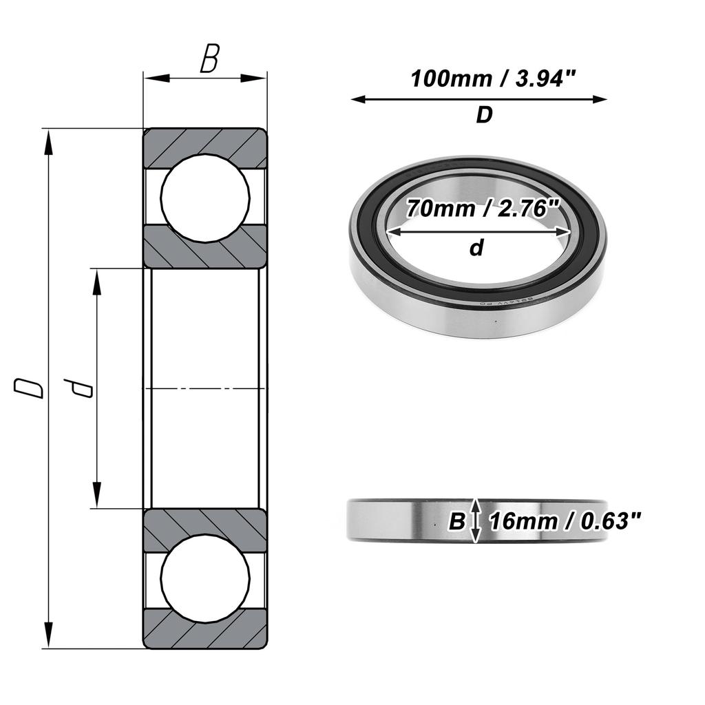 ACROPIX 6914VV Deep Groove Ball Bearing P0 70x100x16mm Lubricated Bearing Double Rubber Seal Black Silver Tone Scooter Skateboard Wheel