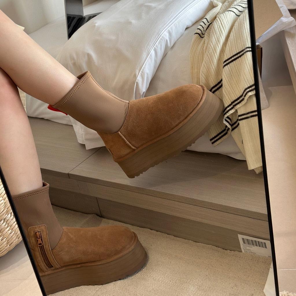 Brown Shoes for Women Black Round Toe Chunky Sock Suede Womens Snow Boots Platform Boot Female Gothic Sale Chic and Elegant