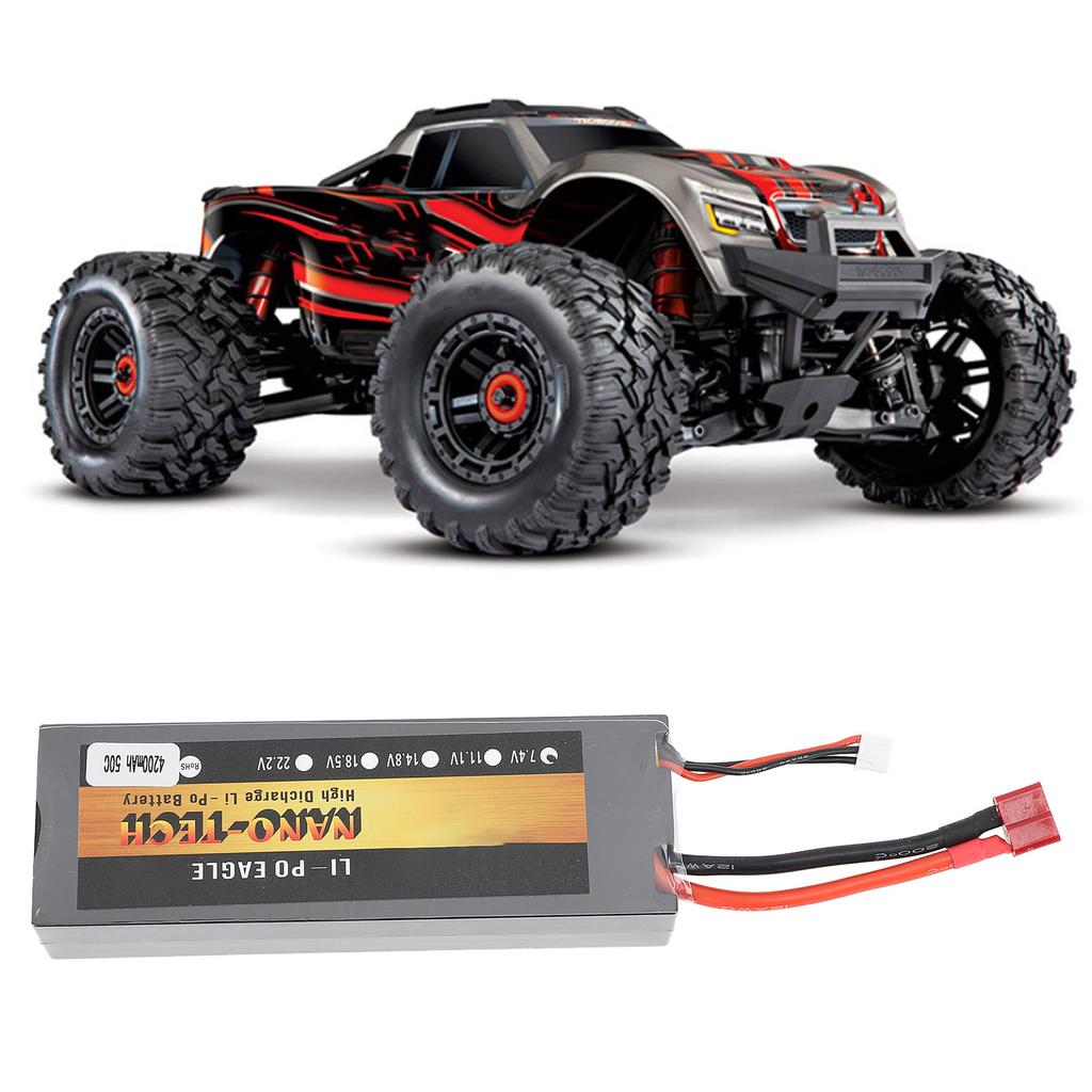 7.4V 4200mAh Lithium Battery Replacement 50C 2S Lightweight Hard Case RC Lithium Battery for 1/8 and