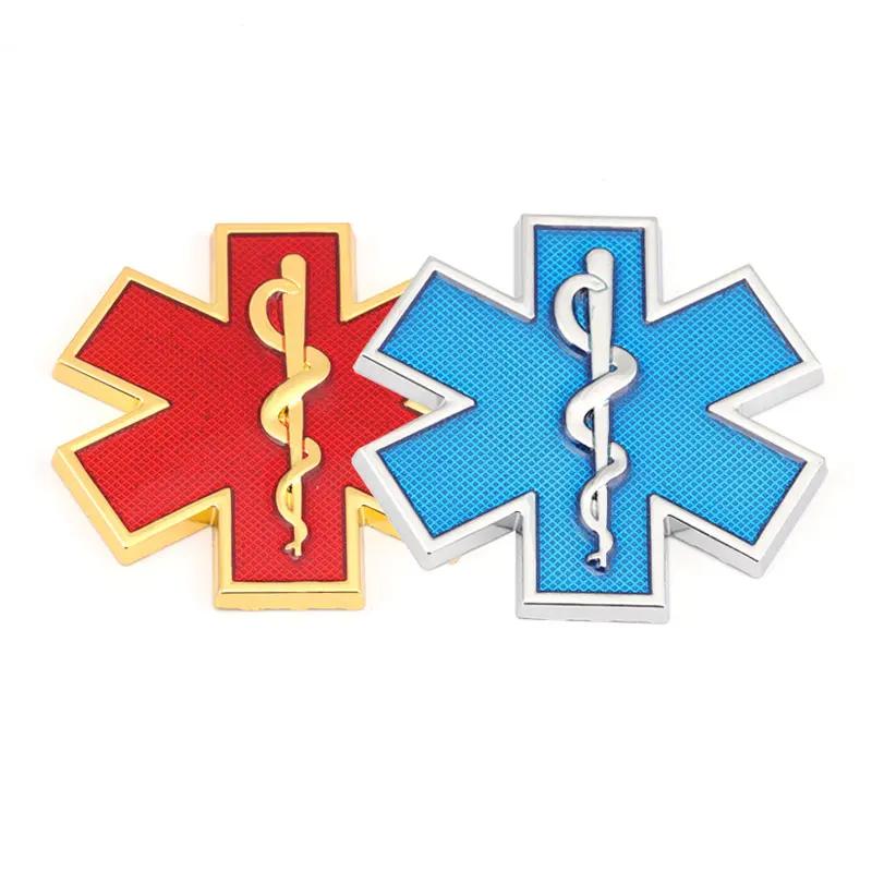 Metal 3D Star of Life Car Sticker Styling Red Emergency Ambulance Logo Personalized Modification Metal Scratch Decoration