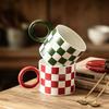 Creative Checkerboard Ceramic Mug Household Cup With Lid And Spoon High Value Afternoon Tea Coffee Cup