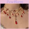 Gothic Necklace Geometric Red Gemstone Pendant With Multilayer Design For Women