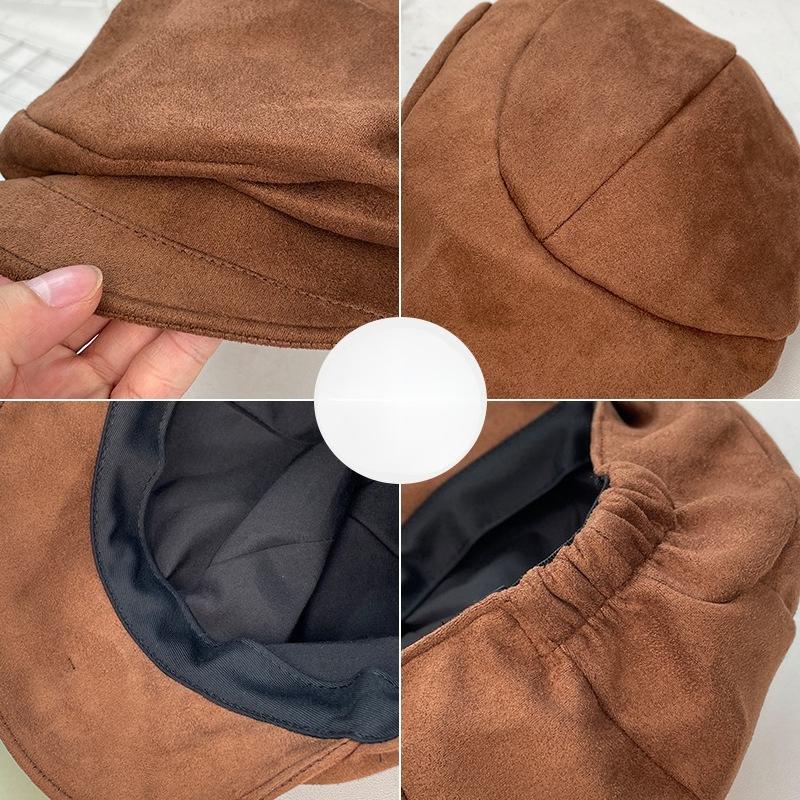 Japanese Style Retro Pleated Suede Octagonal Hats Children's Autumn and Winter Headwear Newsboy Hats Versatile and Artistic Berets