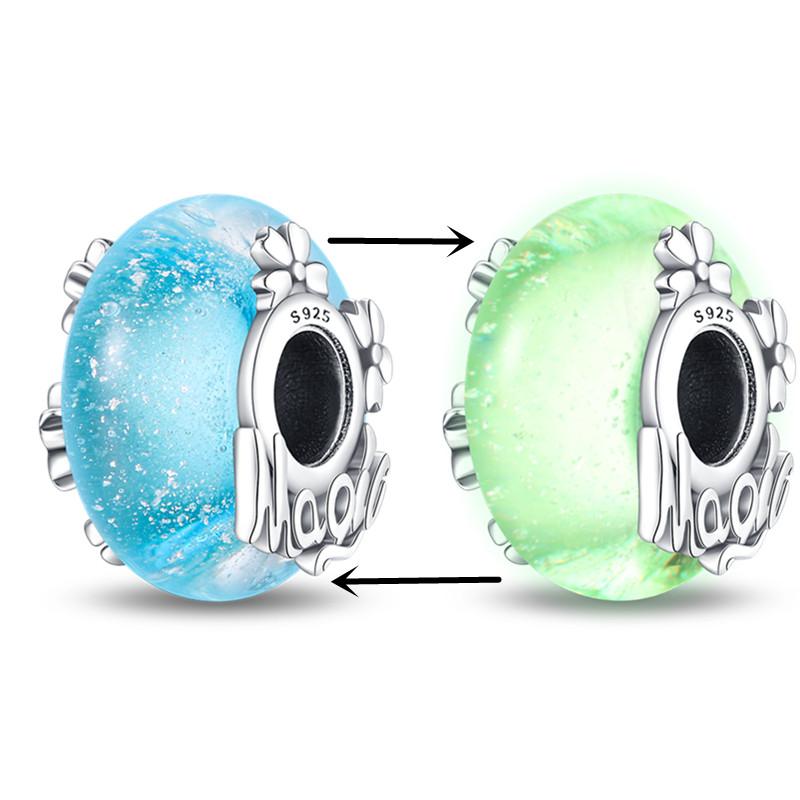 Glass Beads Copper Charm Fit Pan Original Bracelets Glow In The Dark Charms Glass Pendantdiy Jewelry