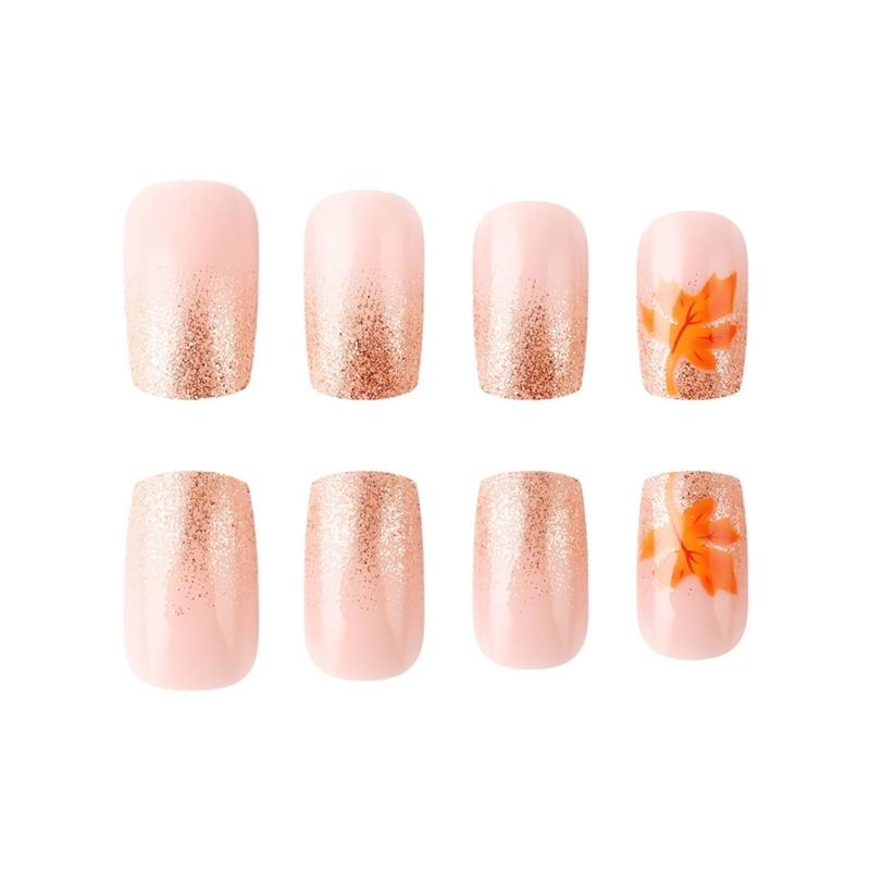 24x Maple Leaf Artificial Nail Full Cover Stick On Nail Short False Nail Fall Press On Nail Thanksgiving Nail