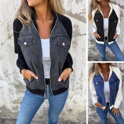 Dam Casual Jacka Enfärgad Patchworkjacka med Dragkedja