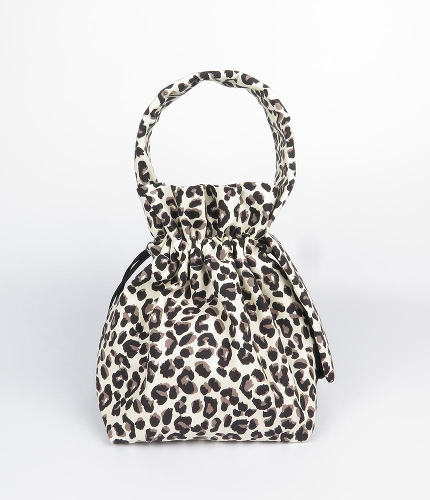 A By A 22 Leopard Print Mini Drawstring Bucket Bag Ivory