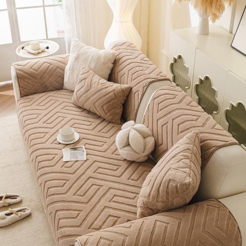 Thermal Fleece Living Room Sofa Cover Jacquard Sofa Throw Non-Slip, Scratch-Resistant Soft Sofa Cushion