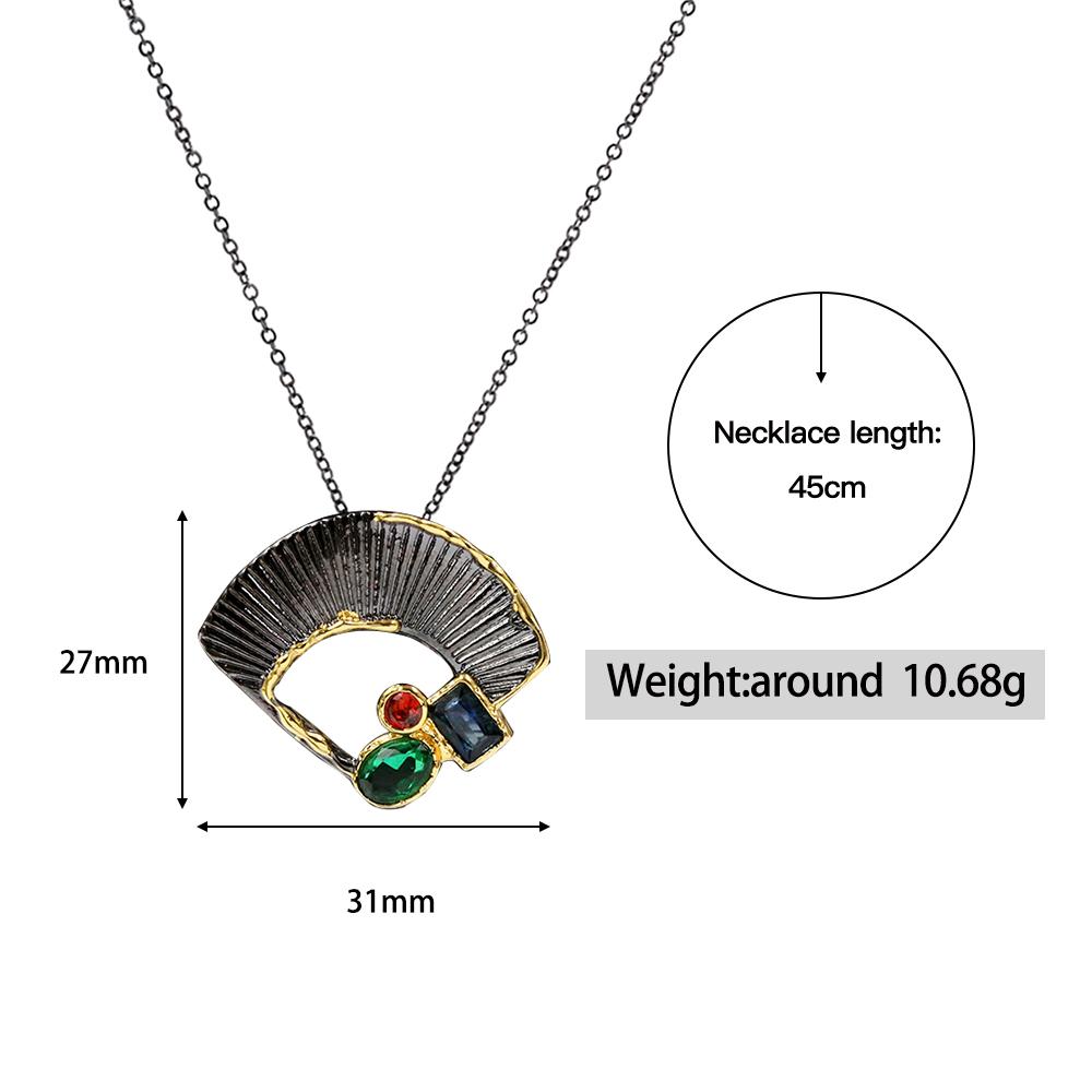 Creative 925  Jewelry Set for Woman Fashion Fan Shape Earring Necklace Black Gold Jewelry Wedding Bridal Party Jewelry Set