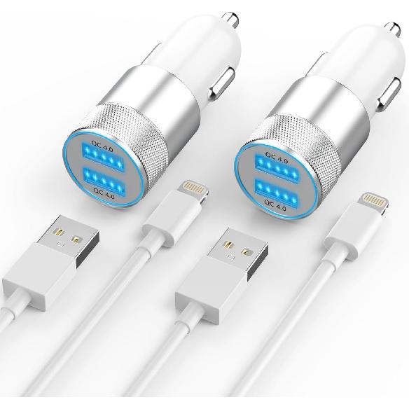 [Apple MFi Certified] iPhone Fast Car Charger, Dual USB A Rapid Car Charger with 2x3Ft Lightning Cable Cord Compatible for iPhone 14/13/12/11/Pro