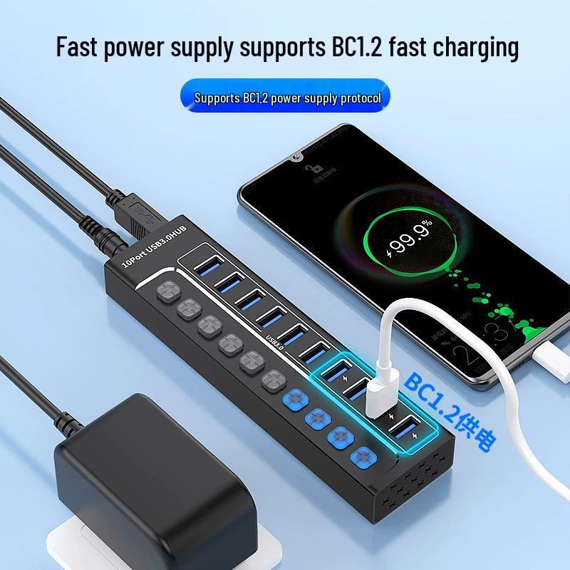 10-Port USB 3.0 Hub Expander for Laptops, Phones, and Desktops
