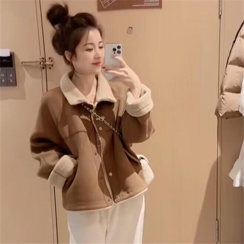 Women's Fur-Integrated Lambswool Coat - Small Size, Thickened Warm Jacket for Spring/Summer