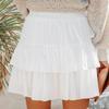 Yousheng Flowy Mini Skirt Elastic Drawstring High Waist Women Short Skirt Multi Ruffle Layered Solid Color Bohemian Skirt