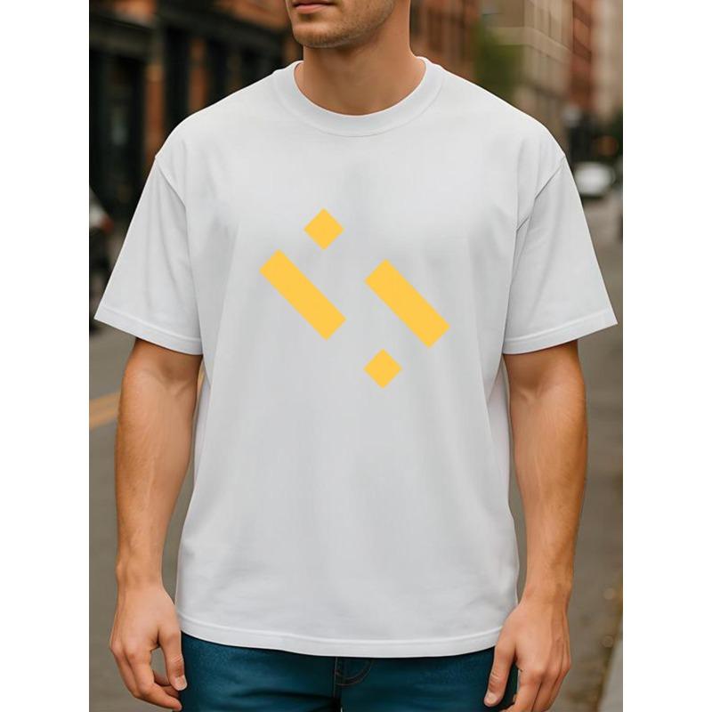 European sizes Geometric Pattern Short-sleeved T-shirt, Versatile Daily Top, All-season Casual Style Very Versatile Men's T-shirt, Round-neck Top
