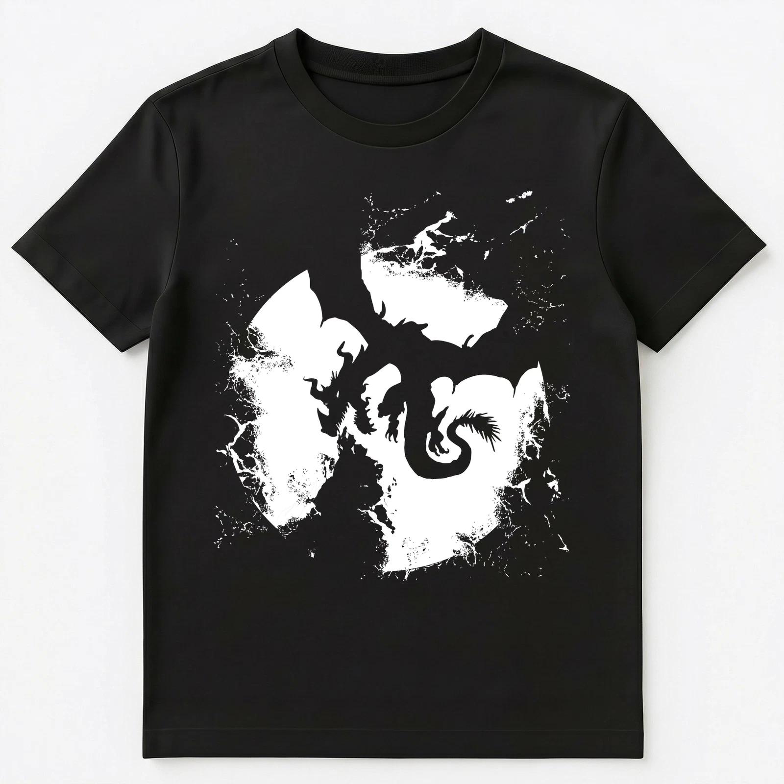 Black And White Color Dragon Flying Breathing Fire Unisex T-Shirt S