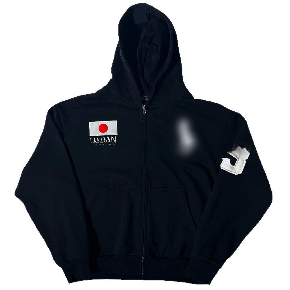 Американский выстиранный узор Вышитый Худи с длинным рукавом Японский тренд Высококачественное Свободное Повседневное Пальто Мужское XXL