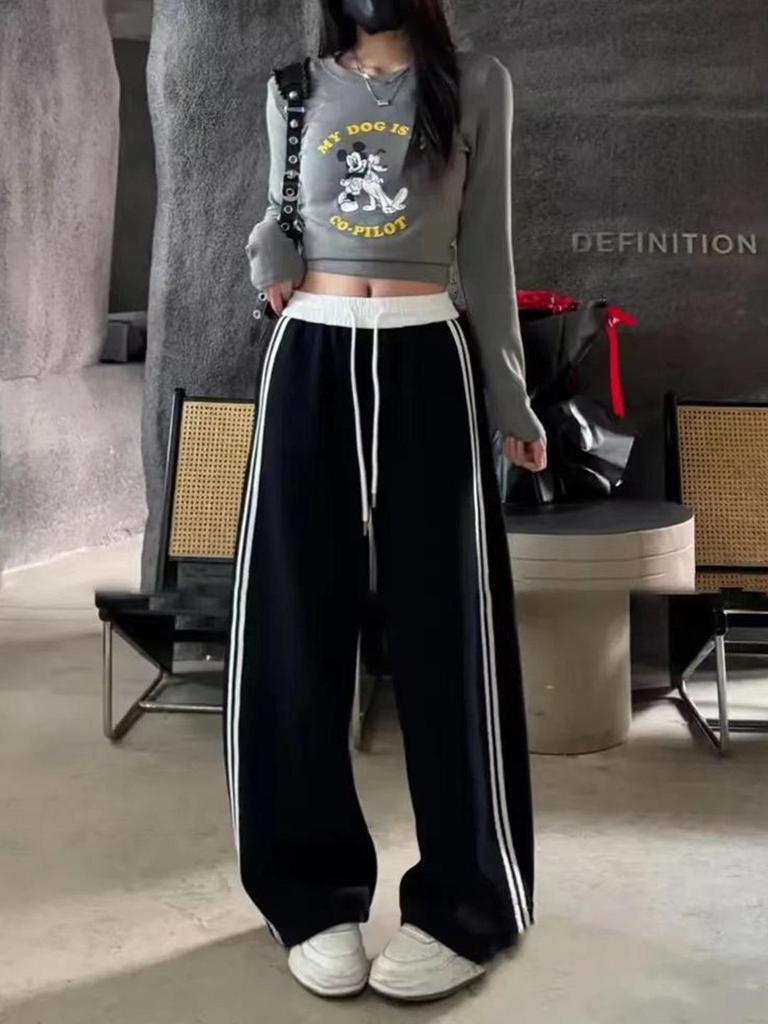 Women's Colorblock Side Stripe High-Waist Wide Leg Sweatpants - Spring/Autumn 2026