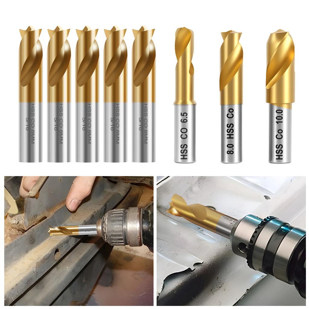 5/3pcs Cobalt Spot Weld Drill Bit Set Kit 6.5/8/10mm Titanium Coated High Speed Cobalt Steel Weld Cutter Drill Bit Weld Removal