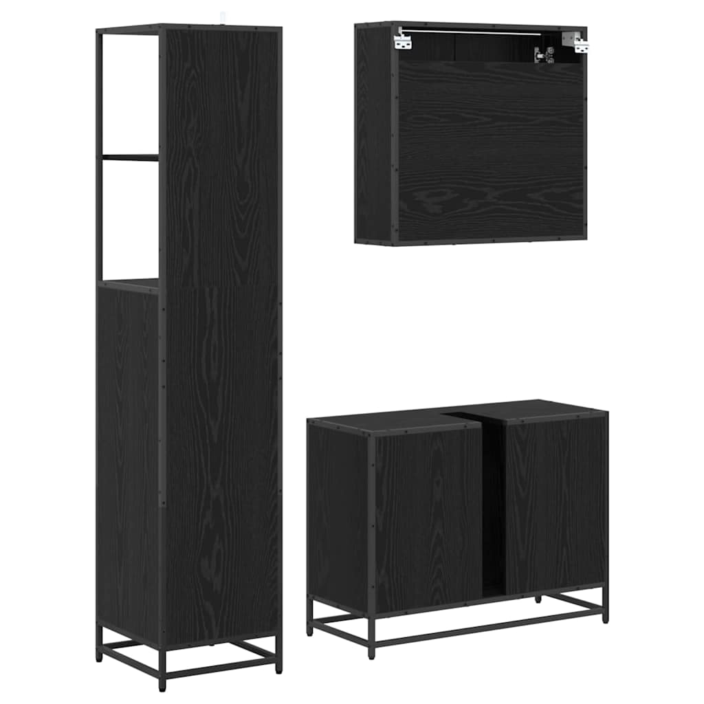 Bathroom Furniture Set 3 Pcs Black Oak Effect Wood Based Material
