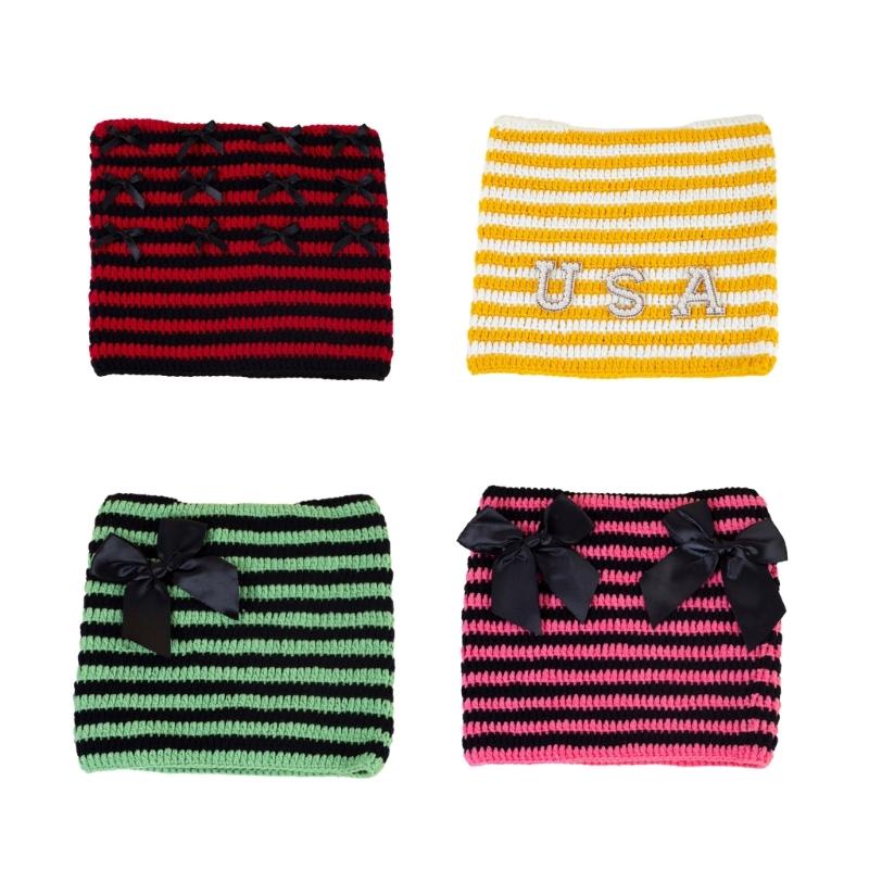 Crochet Stripe Pattern Hat Handmade Cat Ear Hat Winter Warmer Knitted Hat Cold Winter Presents for Students Teenagers