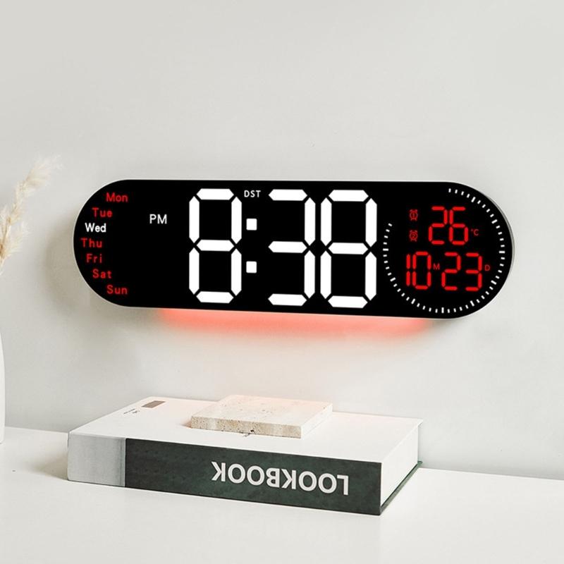 Large LED Wall Clock with Remote Control 2 Alarms Date Temperature Easy To Read Display for Home Decors Time Management
