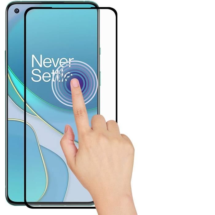 Verre Trempé - PHONILLICO - OnePlus 8T - Pack de 2 - Transparent - Bord Noir - Résistant aux rayures