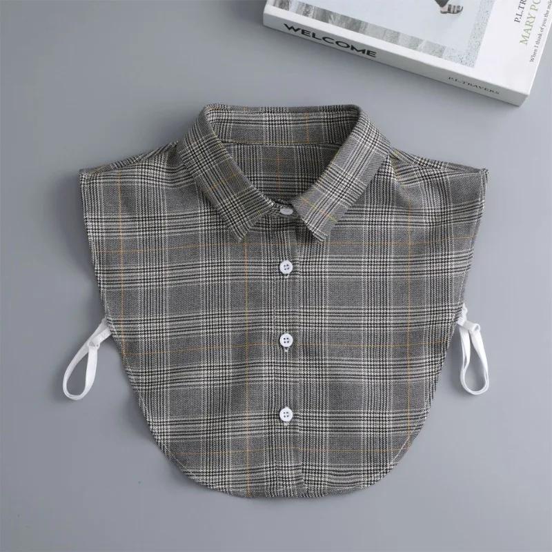 Classic Plaid Shirt Detachable Collar for Women Cotton Fake Collar Vintage Lapel Blouse Top Shirt Neckwear False Collar