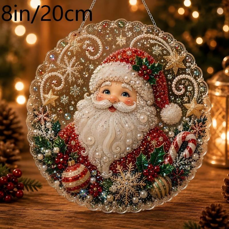 Christmas Pearl Suncatcher Kit, Diy Craft Pre-Assembled Metal Chain, Acrylic Round Board With Lace