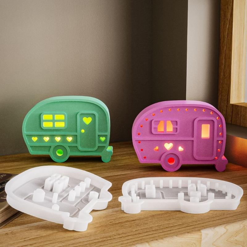 2Pcs Toy Bus Silicone Candle Stand Molds for Epoxy Resin Candle Holder Tealight Stand Bus Silicone Candlestick Molds