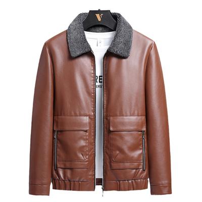 Autumn and Winter New Men's Fur One-piece Leather Jacket Lapel Jacket Korean Style Casual Jacket Men's Leather Jacket Men's Clothing