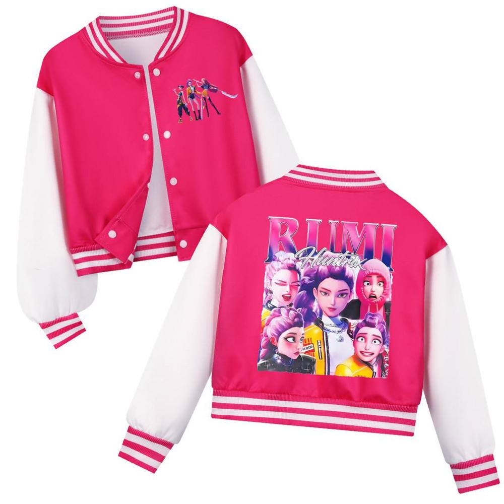 Kids Girls Anime Cartoon Kpop Demon Hunters Rumi Zoey Mira Printed Casual Long Sleeves Baseball Jacket Coat