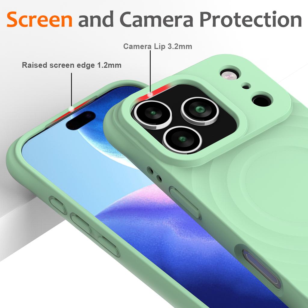For iPhone 17 Pro Max Case Compatible with MagSafe Ripple Texture Liquid Silicone Protective Cover with Strap