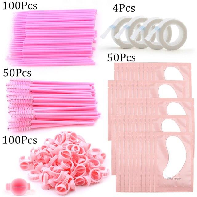 Eyelash Extension Supplies Kit Mascara Applicator Lashes Brush Crystal Cotton Swabs Glue Ring Tape Eye Pad Eyelashes Makeup Tool