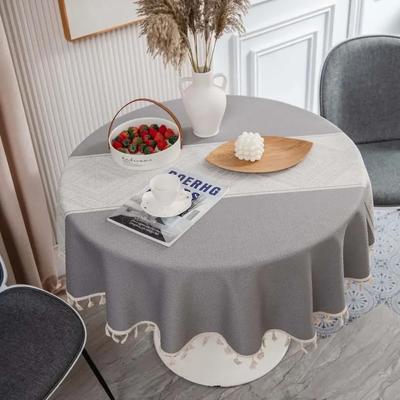 Round Tablecloth Solid Color Cotton Linen with Tassels Table Cloth Table Cover for Kitchen Garden Restaurant