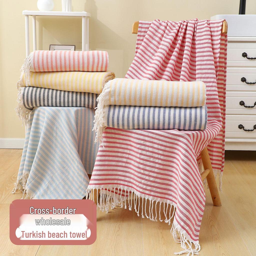 Large & Thick Tassel Turkish Beach Towel – Absorbent, Outdoor Sunscreen Bath Towel