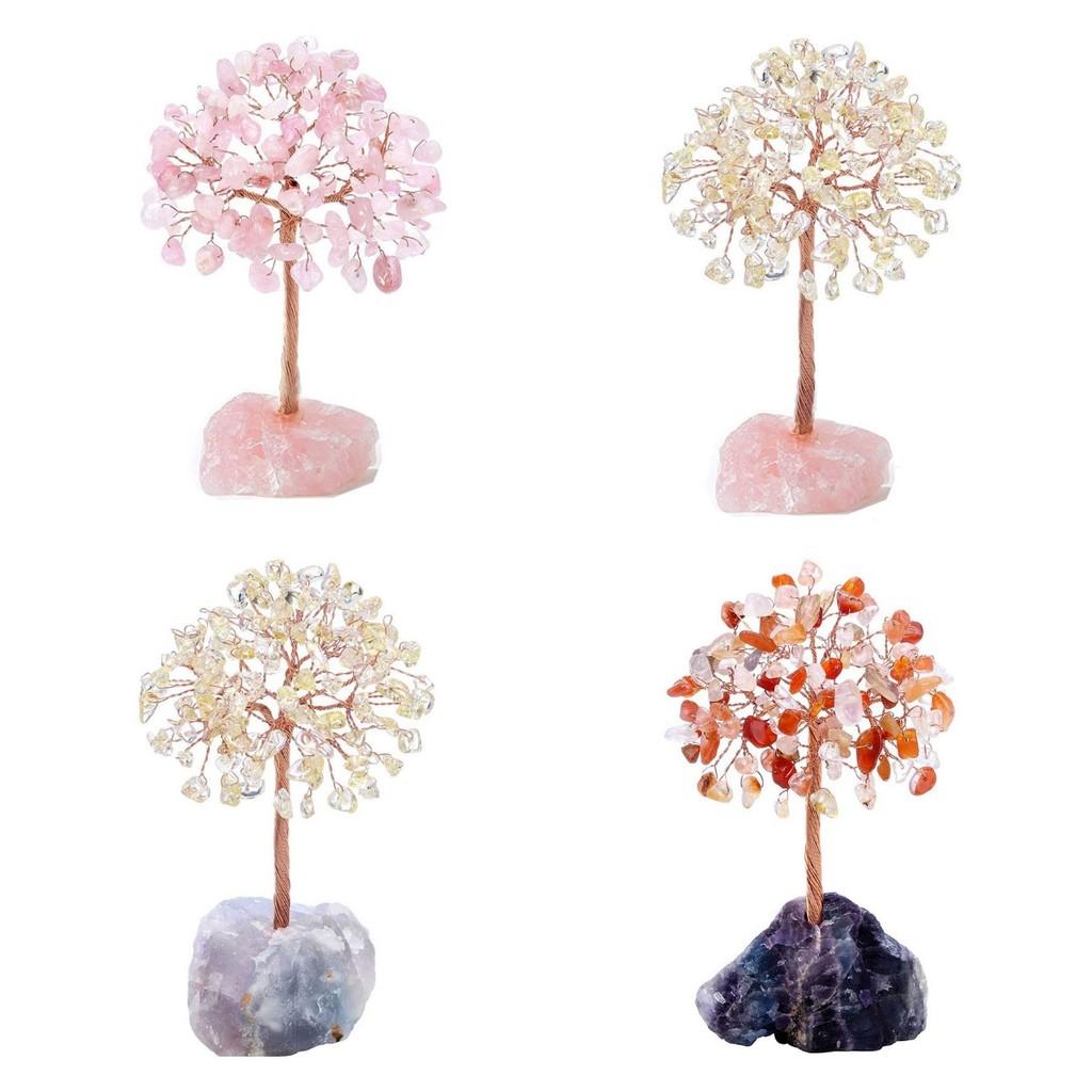 Natural Crystal Colorful Tree Ornament Irregular Base Craft Tabletop Decoration