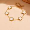 Lucky Five-Leaf Clover Beaded Bracelet for Women Classic Fashion Minimalist Gold Plated Stainless Steel Jewelry