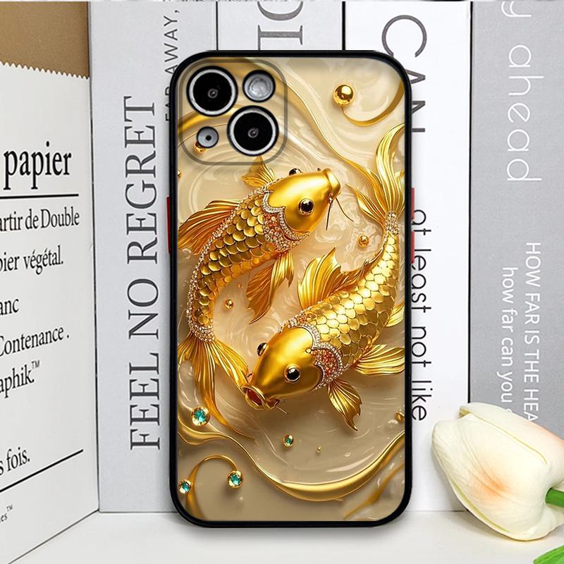 Luxuriöse goldene Koi-Fisch-Muster-Stoßfeste Handyhülle für iPhone 17 16 Pro Max 15 14 13 12 11 XS MAX X XR 7 8 Plus Rückabdeckung