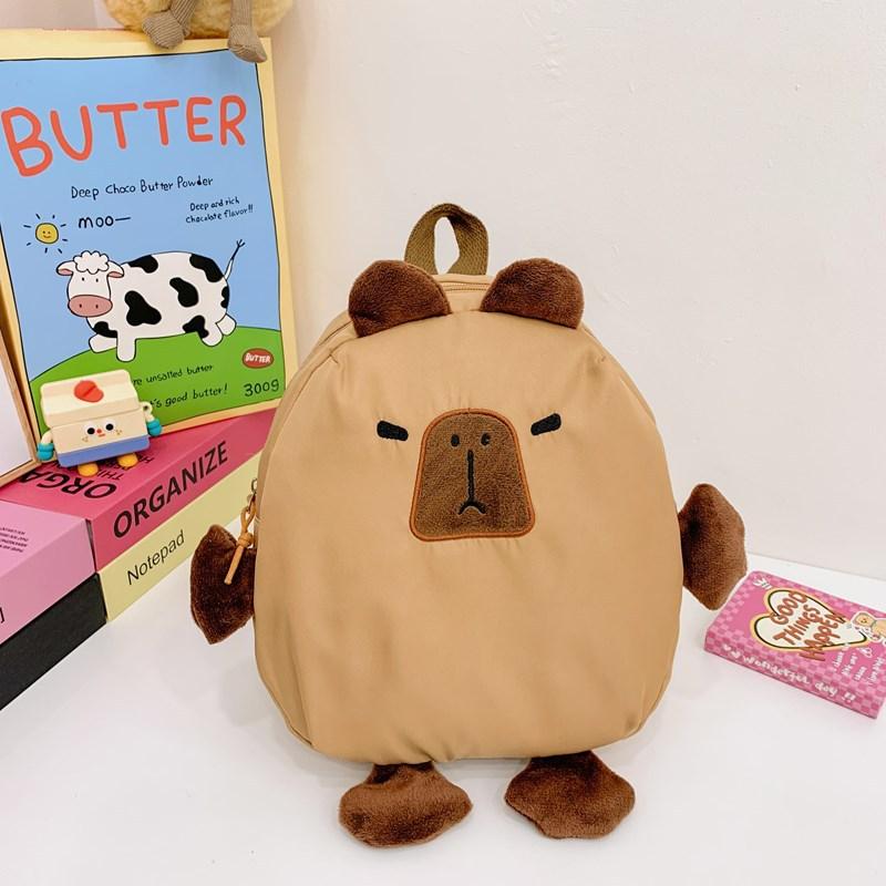 

Cartoon Backpack Capybara Kindergarten Lightweight Travel Bag Children Gift 24*26*9cm хаки