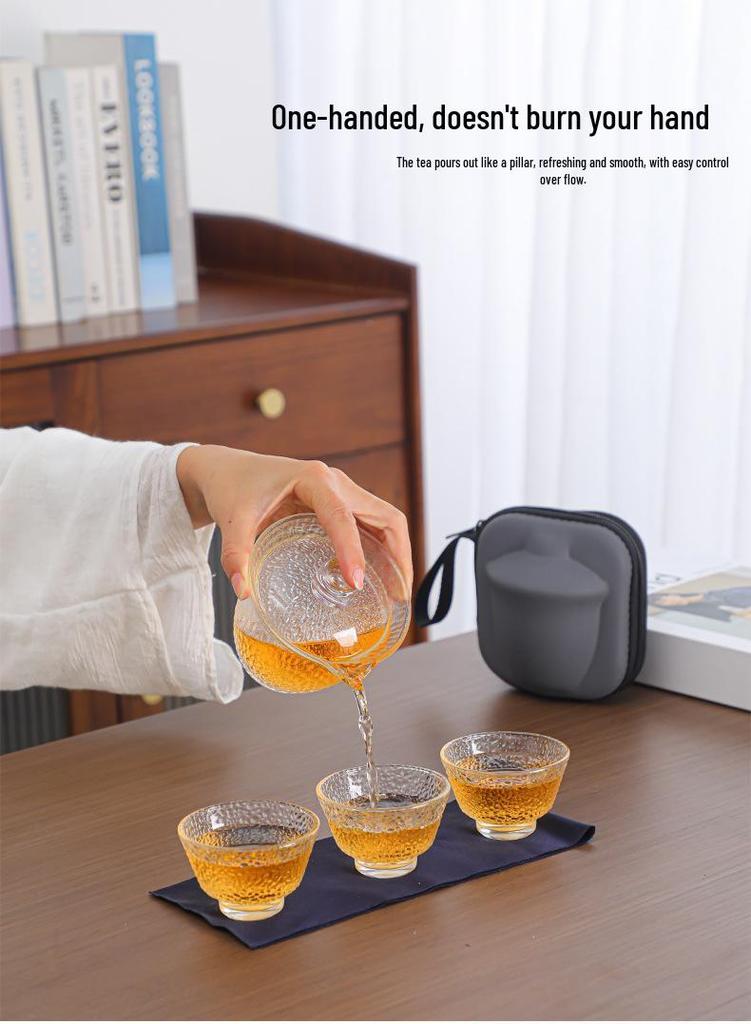 Portable Quick Brew Glass Teapot with Cups - Outdoor Travel Gongfu Tea Set