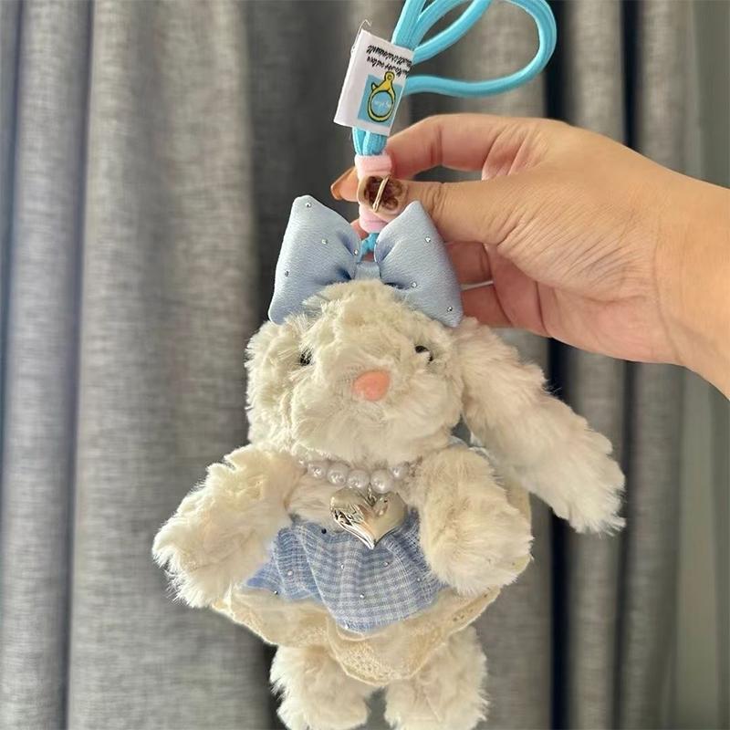 Christmas Bunny Plush Toy Keychain Cartoon Rabbit Soft Stuffed Doll Pendant Car Key Ring Backpack Bag Decor Kid Gift