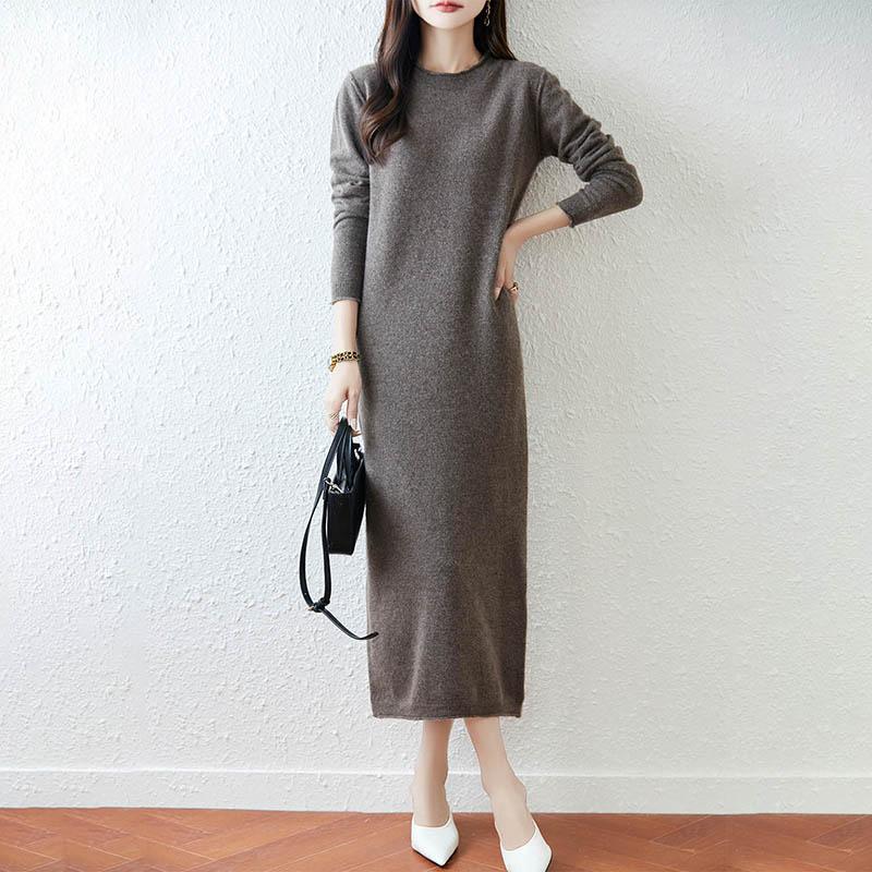 Women Sweater Dress 100% Wool MODERN NEW SAGA O-neck Knit Long Pullover Winter Jumpers Wool Long Dress Female