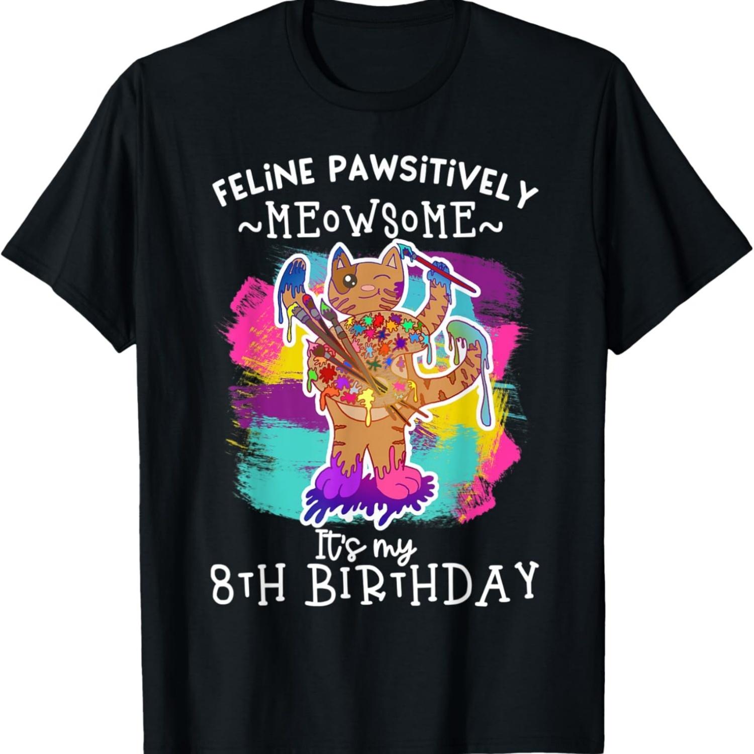 8th Birthday Funny Paint Cat Artist Quote Eighth Bday Meme T-Shirt S чёрный