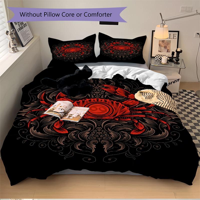 3pcs Crab Emblem Duvet Cover Set, Soft Comfortable Duvet Cover,Guest Room (1*Duvet Cover + 2*Pillowcase, Without Core) Yy251104129
