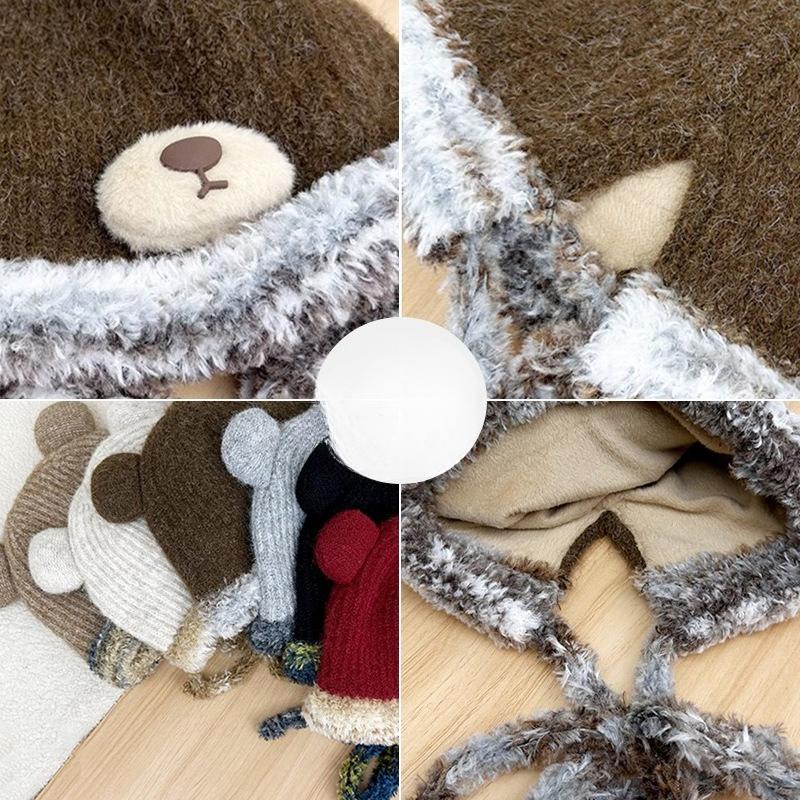 Plush Bear Bag Hat Women's Autumn and Winter Warmth  Fleece Woolen Hat  Cold Proof Ear Protecting Knitted Hat