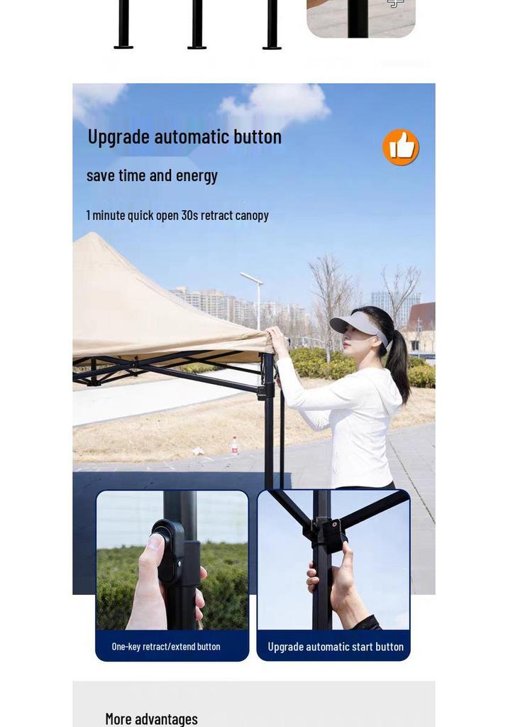 Retractable Outdoor Sunshade Canopy: Four-Legged, Rainproof, Foldable Tent for Market Stalls
