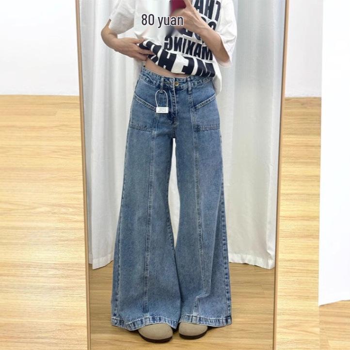 

Vintage High-Waist Slimming Washed Denim Flared Pants for Women - 2025 Autumn Collection XL синій