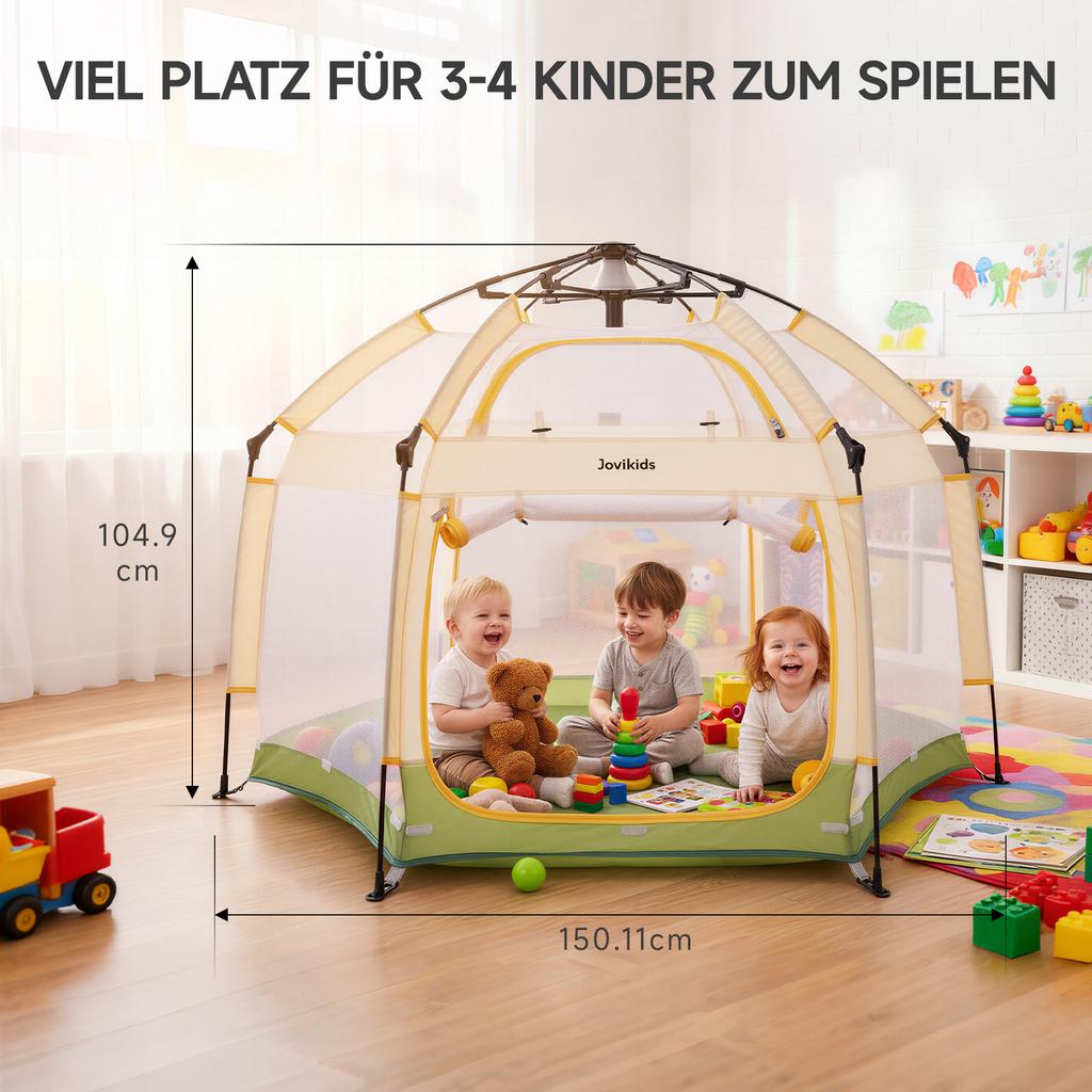 Foldable Baby Playpen, Canopy, Pop-up Tent, 6-Sided, Outdoor, Carry Bag, 150x15x105cm (Green)