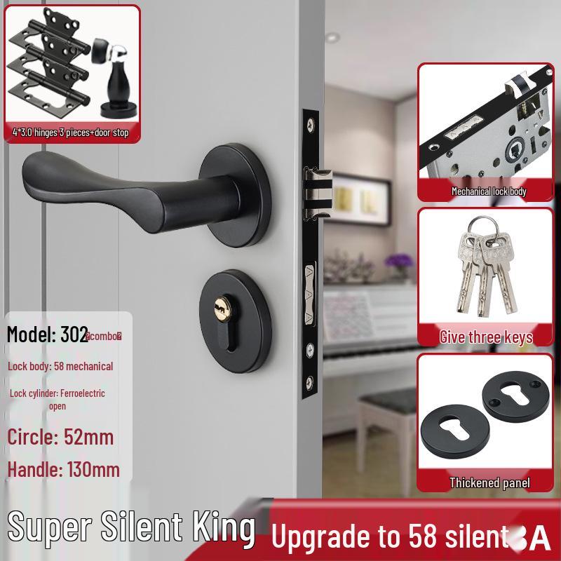 Magnetic Silent Black Wooden Bedroom Door Handle Lock