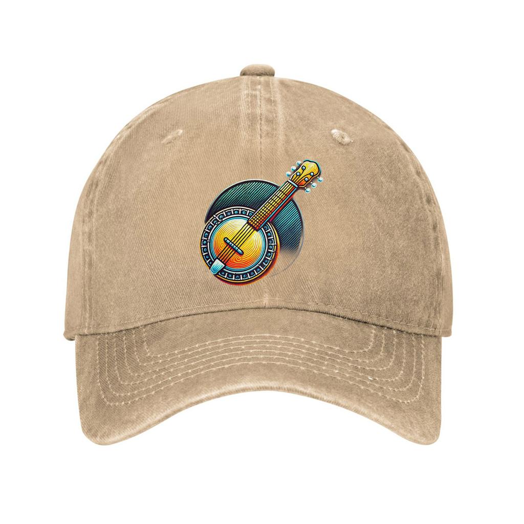 Colorful Banjo Music Graphic Baseball Cap Unisex Cotton Adjustable Denim Dad Hat Casual